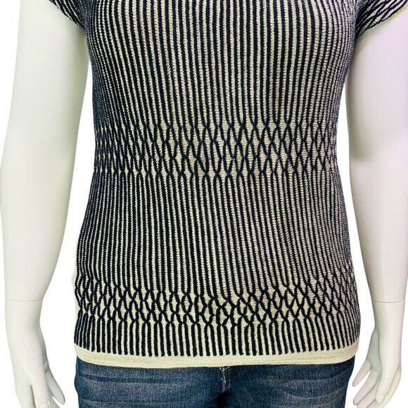 Coldwater Creek Womens Ribbed Neck Sweater Striped Cap Sleeve Size M (10-12) - Picture 5 of 12